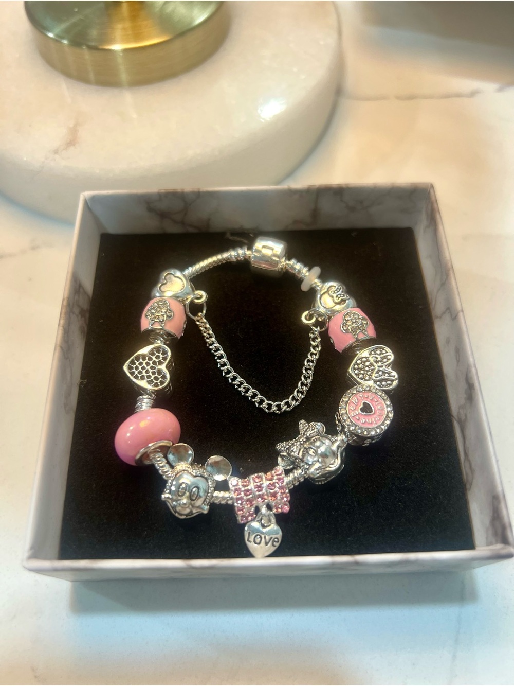 Silver Pink Charm Bracelet